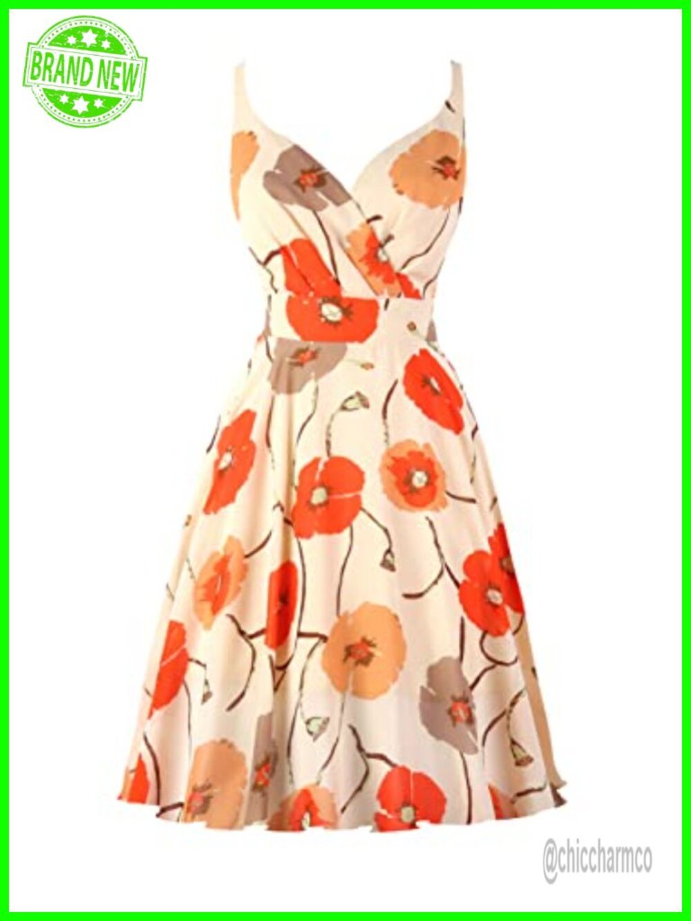 Chiffon V-Neck Cocktail Sundress Spaghetti Strap Swing Knee Length